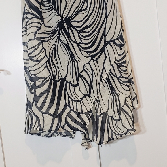 Giorgio Fiorlini Long Dress Sleeveless Draped Neck Black White Floral Size 16 - Picture 3 of 12